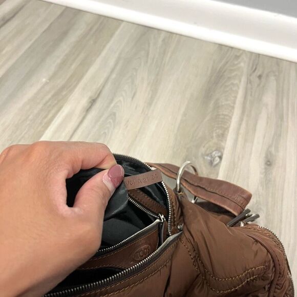 Tod's Luna Brown Nylon Media Hobo Purse Bag - Picture 10 of 14